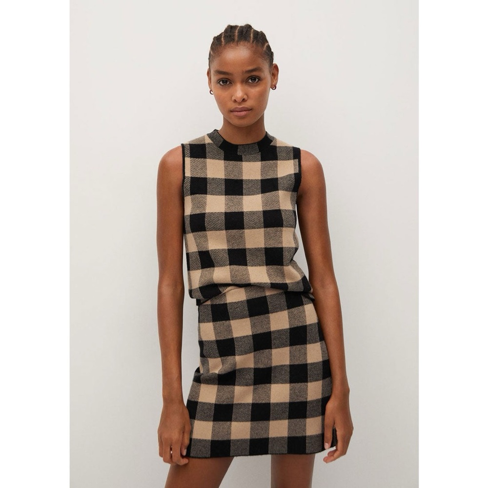 Mango knit plaid mini skirt